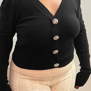 Elegant Black Cardigan with Decorative Buttons